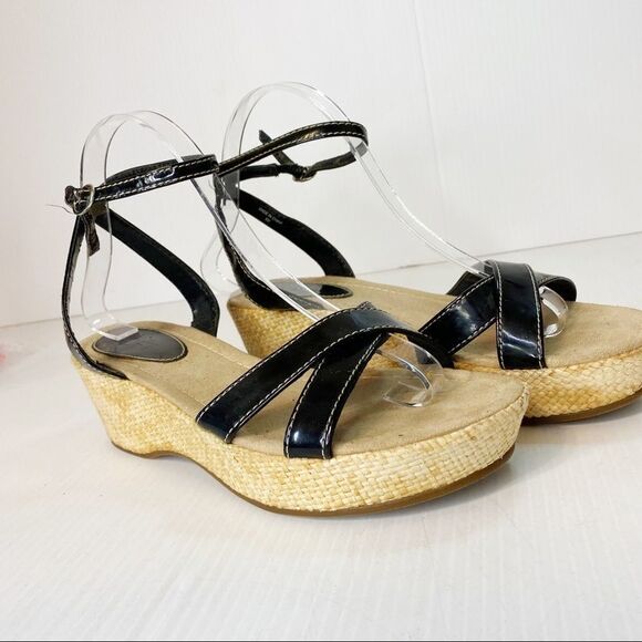 Anne Taylor Loft  Black Patent Leather Espadrille Sandals 8M - Picture 2 of 10
